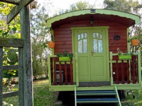 Roulotte bucolique en bois avec terrasse, Vallée de la Sarthe - FR-1-410-188